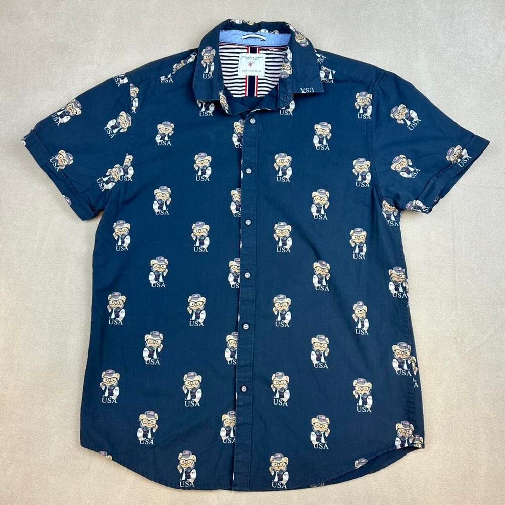 Denim & Flower Ricky Singh Men's USA Print Short Sleeve Shirt sizeM sku184-A-LRS